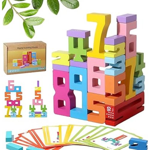 Wooden Number Building Blocks Montessori 10/20 PCS, 2025 New Digit Blocks, Strengthfully Wooden Number Blocks, Friends of 10 Blocks (20PCS (Color Box Contains)
