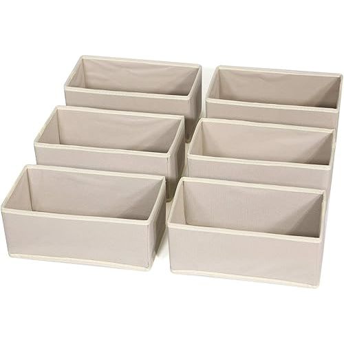 DIOMMELL 6 Pack Foldable Cloth Storage Box Closet Dresser Drawer Organizer Fabric Baskets Bins Containers Divider for Clothes Underwear Bras Socks Lingerie Clothing,Beige 060
