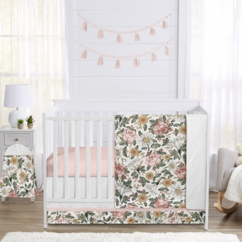 Vintage Floral Collection 4 Piece Bumperless Crib Bedding