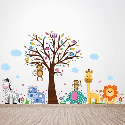 Wall Stickers"Happy London Zoo" Removable Self-Adhesive Peel and Stick Wall Mural Art Nursery Baby Children Kids Room Decoration