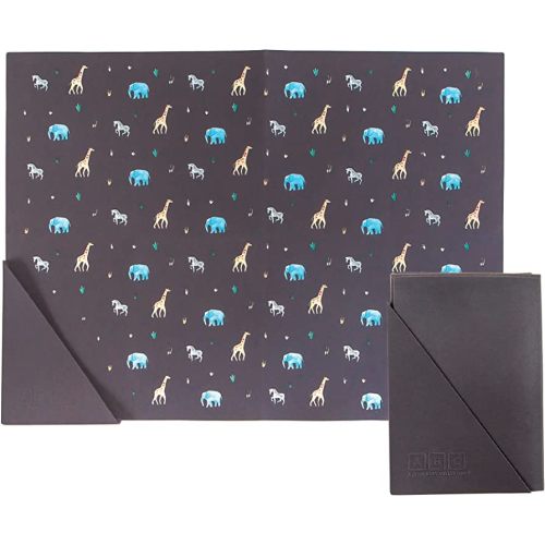 Austin Baby Co Silicone Placemat – Stain Resistant Portable Place Mats – Food Grade Silicone, Dishwasher Safe and Folds into Pocket for Easy Storage On The Go (Safari Faded Black)