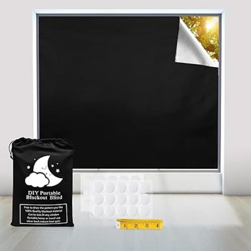 Blackout Curtains, 118" x 57" - Portable Window Curtain Shade 100% Black Out Room Darkening Light Blocking Drapes for Bedroom Living Room - Black & Silver