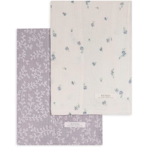 Colored Organics Baby 2 Pack Organic Cotton Burp Cloths Set - Lilla + Gianni Floral Muslin