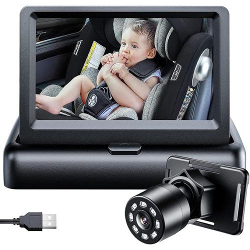 Itomoro Baby Car Mirror, View Infant in Rear Facing Seat with Wide Crystal Clear View,360° Rotation Plug and Play Easy Install baby car monitor 1080p with USB