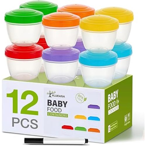 12 Pack Leakproof Baby Food Storage Containers, 4 oz Plastic Baby Food Jars with Lids, Reusable Small Baby Food Jars, Lock in Freshness, Freezer & Dishwasher Safe, BPA Free, Snack Container