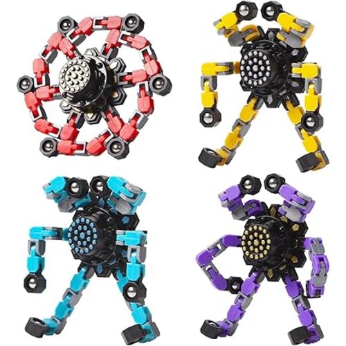 Transformable Fidget Spinners Toys 4 Pcs for Kids and Adults Stress Relief Sensory Toys for Boys and Girls Fingertip Gyros for Party Favors Chrismas Stocking Stuffers Bulk for Teens
