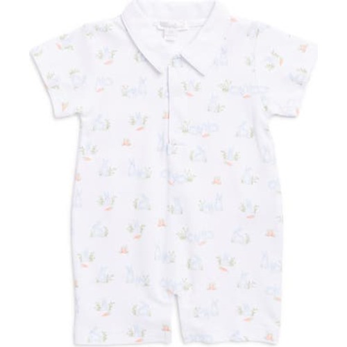 Bunny Print Pima Cotton Polo Romper, 3-6M