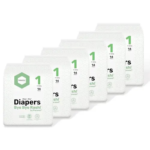 PARASOL Clear+Dry Disposable Diapers | RashShield Protection, Leakproof Design, Hypoallergenic | Size 1, (7-14 lbs) 84 Count