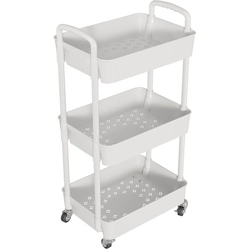 Laiensia 3-Tier Kitchen Storage Cart,Multifunction Utility Rolling Storage  Organizer,Mobile Shelving Unit Cart with Lockable Wheels for