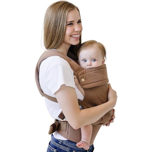 Ava & Oliver Essential Baby Carrier – Ergonomic, Hip-Healthy Soft Structured Carrier for Infants & Toddlers (7–35lbs) - Front and Back Carry, Breathable Fabric, Stylish & Lightweight (Coffee)