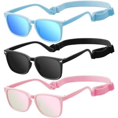 Baby Infant Toddler Sunglasses with Strap, 3 Pack Infant Sunglasses for Boys & Girls 0-24 Months, UV Protection