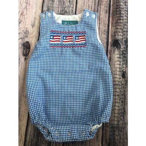 Baby Boy Blue Seersucker Patriotic/Flags Bubble