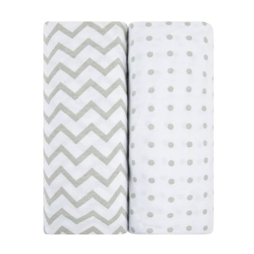 Ely's & Co. Baby Fitted Waterproof Bassinet Sheet Set 100% Combed Jersey Cotton Grey Chevron And Polka Dots 2 Pack