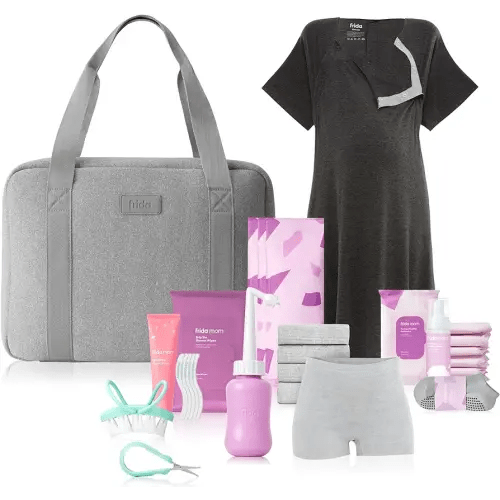 Frida Mom 30pc Pre-Packed Hospital & Diaper Bag Essentials Gift Set, Includes Labor, Postpartum, & Newborn Grooming Kit in One, Easy to Organize with Removable Toiletry Bags, & Suitcase Strap