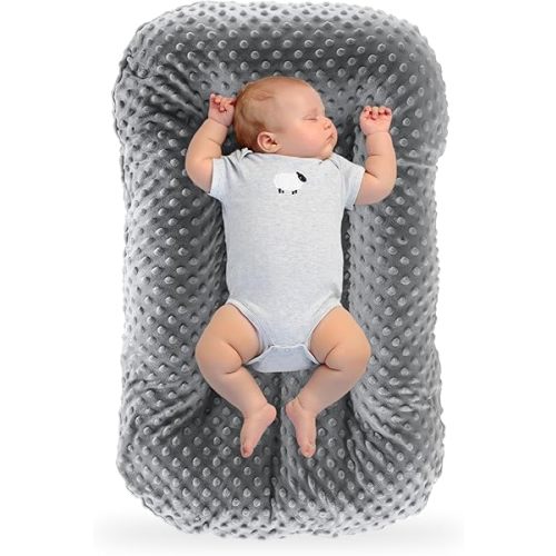 Baby Lounger Pillow,Baby Lounger Pillow for Newborn Cosleeping for Baby in Bed,Newborn Lounger Baby Nest for Boys & Girls 0-12 Months(Grey Bean)