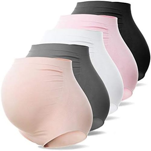 SUNNYBUY Women's Maternity High Waist Underwear Pregnancy Seamless Soft Hipster Panties Over Bump (Five color-5pk M)