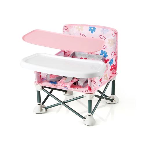 Portable Baby Seat Travel Indoor/Outdoor Use Great for Camping, Beach, Lawn |Toddlers, Kids, (with Placemat, Pink)