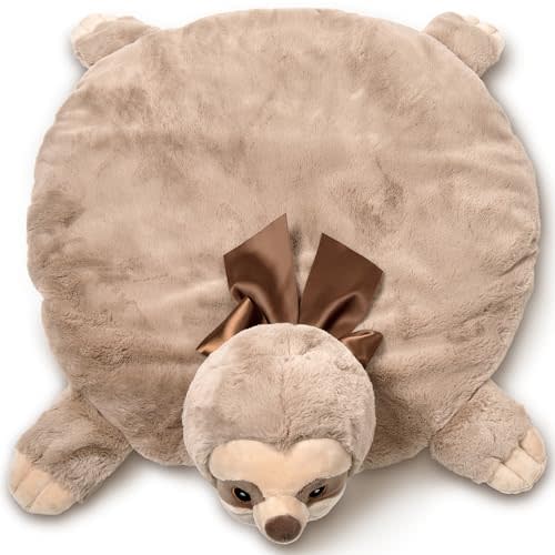 Bearington Baby Lil’ Speedster Tummy Time Mat, 30 x 30 Inch Sloth Plush Stuffed Animal Blanket, Sloth Baby Décor