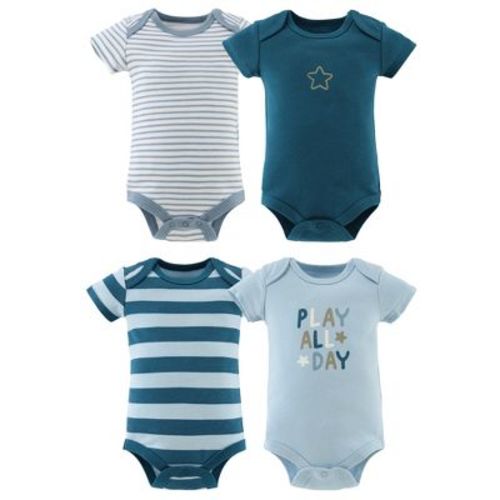 The Peanutshell Short Sleeve Cotton Bodysuits for Baby Boys, Star Stripe, Blue, 0-3 Months