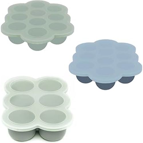 WeeSprout Silicone Baby Food Freezer Trays 3-Pack Bundle - 2 Ten 1.5oz & 1 Six 3oz Portions - Clip-on Lids - Homemade Purée & Breast Milk Storage