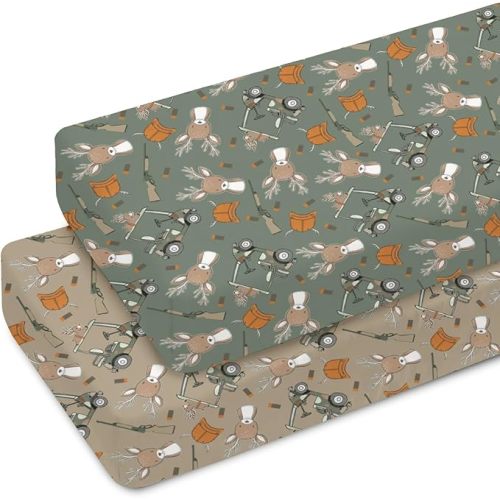 Boys Kids Hunting Baby Crib Sheets for Boy Girl 28"x52" Camouflage Deer Hunting Soft Stretchy Fitted Crib Mattress Cover Animal Hunt Hunter Baby Sheet for Standard Crib & Toddler Bed Mattress 2 Pack