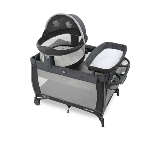 Graco Pack n Play Dome LX Playard with Baby Bassinet, Lightweight Portable Crib, Push-Button Fold Travel Crib, Redmond, Convertible