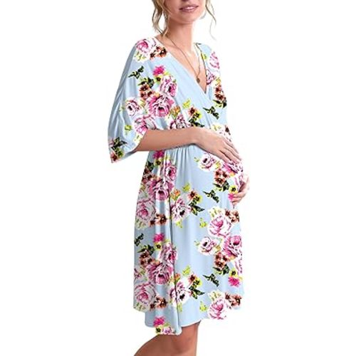 Ekouaer 3 in 1 Labor/Delivery/Hospital Gown Maternity Dress Nursing Nightgown Sleepwear for Breastfeeding