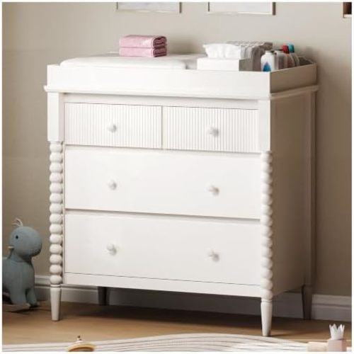 JOINICE White Nursery Dresser with Changing Table, 4 Drawers for Storage