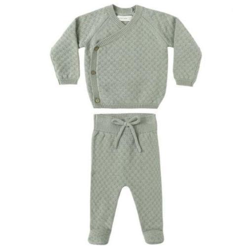 Quincy Mae - Organic Knit Wrap Top + Footed Pant Set - Fern