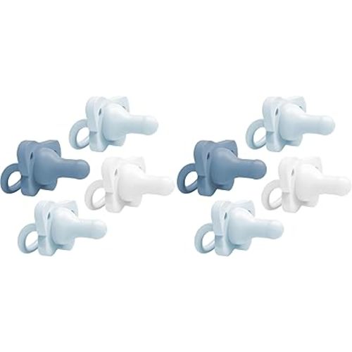 Dr. Brown's HappyPaci 100% Silicone Baby Pacifier, Contoured One-Piece Design, Light-Blue, Blue, White, 0-6m, BPA-Free, 8-Pack