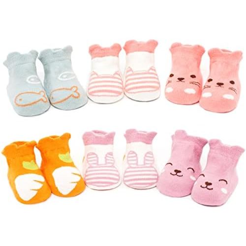 Kisgyst 6 Pairs Baby Non Slip Grip Cotton Animal Ankle Socks with Non Skid Soles for Newborn Toddler Boy Girl