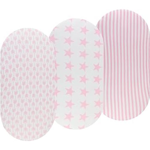 Onacosht Pink Bassinet Fitted Sheets 3 Pack for Baby Girl, Stretchy Soft Knitted Baby Sheet Set Universal for Oval Rectangle and Hourglass Bassinet Mattress, Arrow Star Stripe Printing