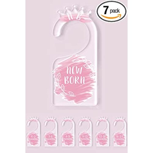 OneDream Baby Closet dividers Hanger separators - Set of 7 Baby Clothes dividers for Closet from Newborn to 24 Months, Acrylic Infant Clothes Divider (Pink)