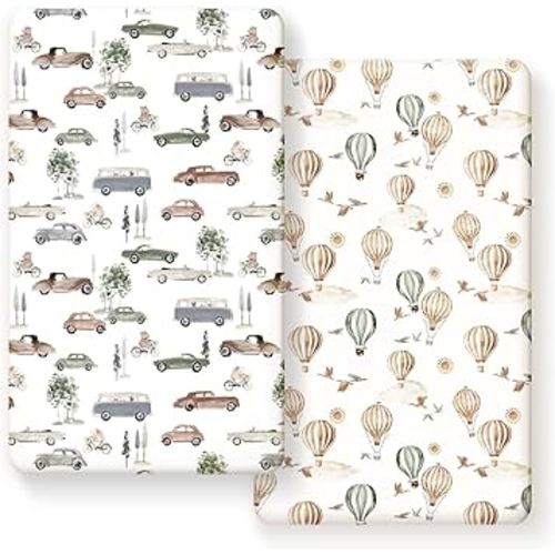 Stretch Ultra Soft Jersey Knit Fitted Crib Sheets Set 2 Pack,Fit All Standard Crib Mattress Pads Safe and Snug, Crib Fitted Sheet for Boys and Girls, Stylish Cars Print Kids Sheets for Boys