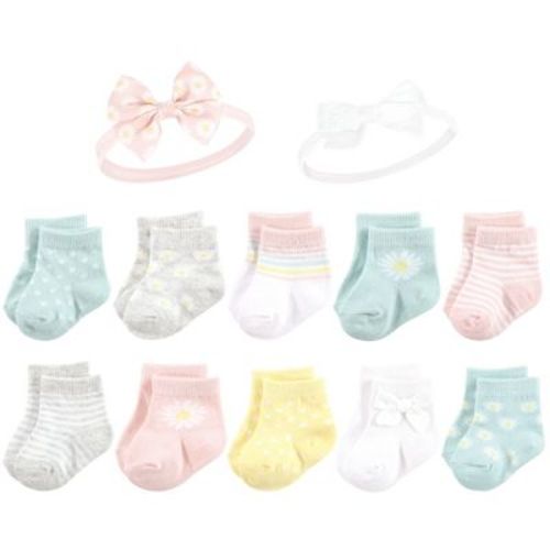 Hudson Baby Infant Girl Sock And Headband 12pc Set, Daisy, 0-9 Months