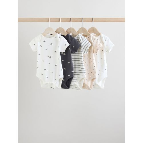 Black/White Baby Short Sleeve Bodysuits 5 Pack