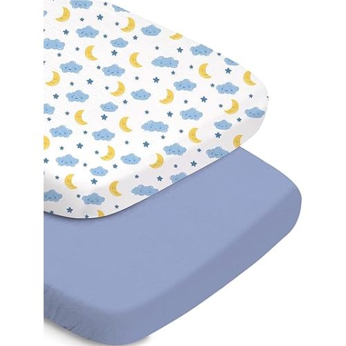 Baby Bassinet Sheets, Soft and Durable, Fits All Bassinet Mattresses Including Halo & Baby Delight, Cloud+Blue, Washable and Easy to Care for