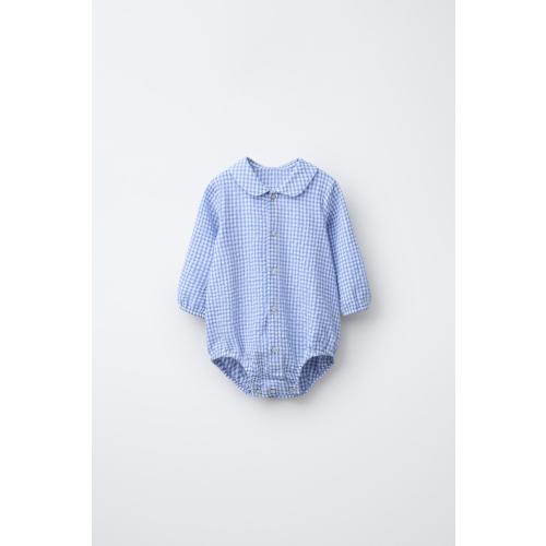 GINGHAM PRINT BODYSUIT - Blue / White | ZARA United States