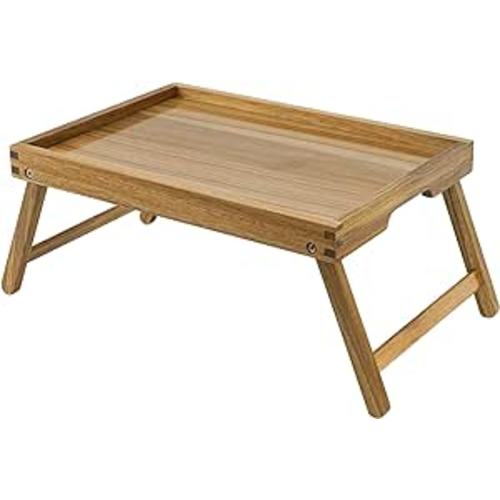 VaeFae Acacia Bed Table Tray, Wooden Breakfast Tray with Folding Legs, Bed Tray for Eating and Laptop, Eating Trays for Bedroom