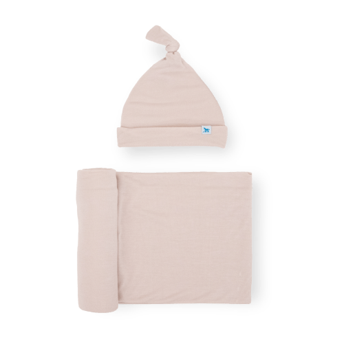 Stretch Knit Swaddle and Hat Set - Soft Blush