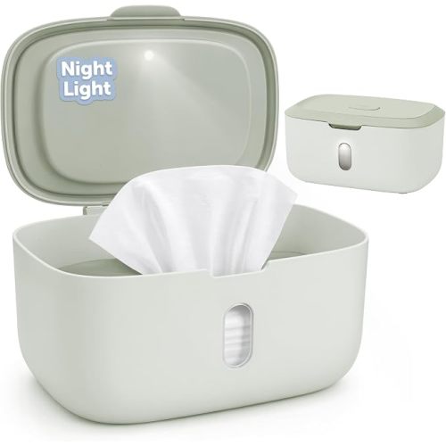 Jool Baby Wipes Dispenser with Built-in Nightlight – Pull Out One Wipe At a Time – Holder Fits Standard Continuous Wipes (Sage)