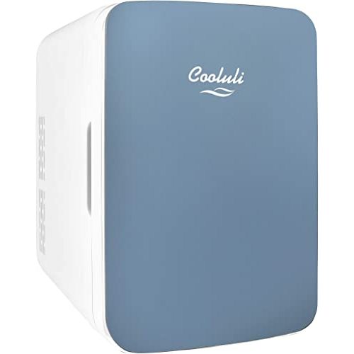 Cooluli 10L Mini Fridge for Bedroom - Car, Office Desk & College Dorm Room - 12v Portable Cooler & Warmer for Food, Drinks, Skincare, Beauty & Makeup - AC/DC Small Refrigerator with Glass Front, Blue