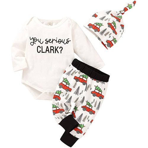 YOUNGER STAR Family Christmas Newborn Baby Xmas Car Romper Pants+Xmas Hat Coming Home Outfits Set