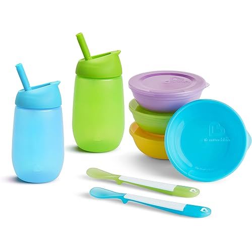 Munchkin Love-a-Bowls and Simple Clean Cup Set, Includes 4 Bowls, 4 Lids, and 2 Straw Cups