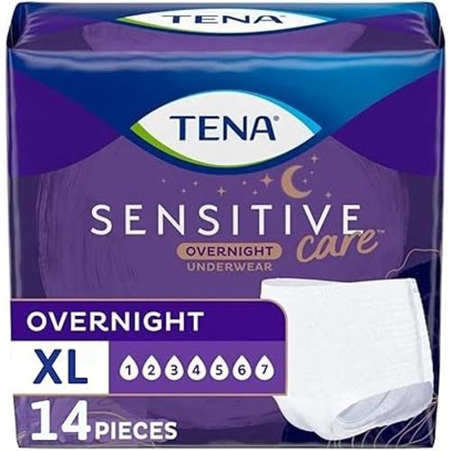 TENA Sensitive Care Overnight Incontinence Underwear for Women, Bladder Control, Postpartum, XL, 14 Count (Waist size 39in-52in)