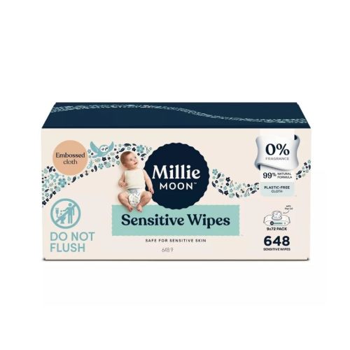 Millie Moon Sensitive Baby Wipes ~ (648 Count) ~ (9 Packs Of 72 Wipes) ~ (1Box)