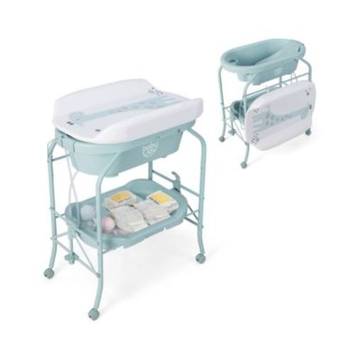 Baby Changing Table with Bathtub, Folding & Portable Diaper Station with Wheels