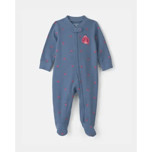 Baby Girl Ladybug 100% Cotton 2-Way Zip Sleep & Play Pajamas - Blue | Carter's