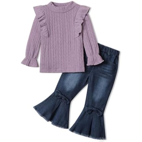 Toddler Girl Clothes Long Sleeve Ruffle Tops Flare Jeans Pants Girls Fall Winter Outfits