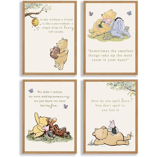 ZsaTuiy 4PCS Nursary Baby Syuff -Winnie Nursery Decor Posters - Pooh Wall Decor, Winnie Baby Shower Decor,Room Decor, Classic the Pooh Decorations